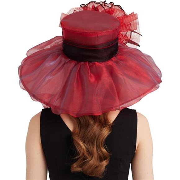 Women's Derby Church Fascinators Hat with Detachable Flowers Red - Picture 6 of 7